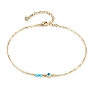 14K Gold Plated Evil Eye Anklet Turquoise Bead Adjustable